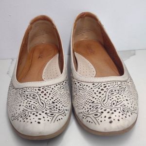 Earth Celeste Cream Laser Cut Slip On Wedge